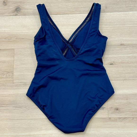 NWT* Michael Kors Cut-Out V-Neck One Piece Swim in Navy - Women's 10 - Picture 6 of 9